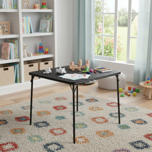 34" Black Wood and Iron Folding Square Dining Table