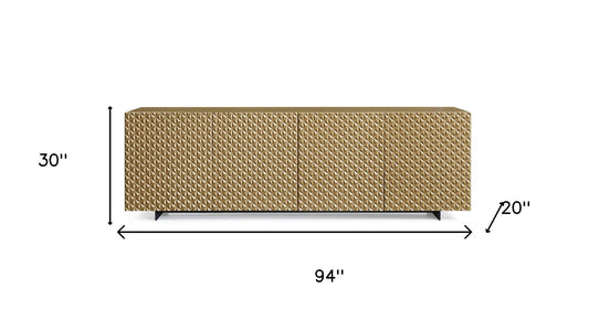 94" Gold Wood Sideboard Soft Close with Four Doors