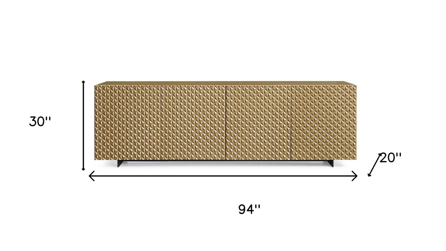94" Gold Wood Sideboard Soft Close with Four Doors