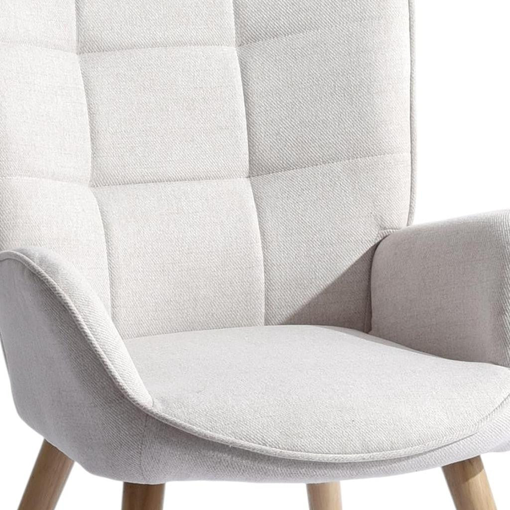 23" Beige and Natural Tufted Chenille and Solid Wood Wingback Chair