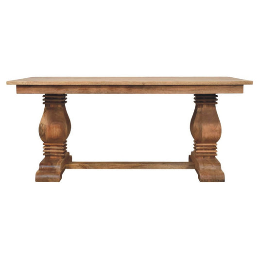 71" Brown Solid Wood Double Pedestal Base Dining Table