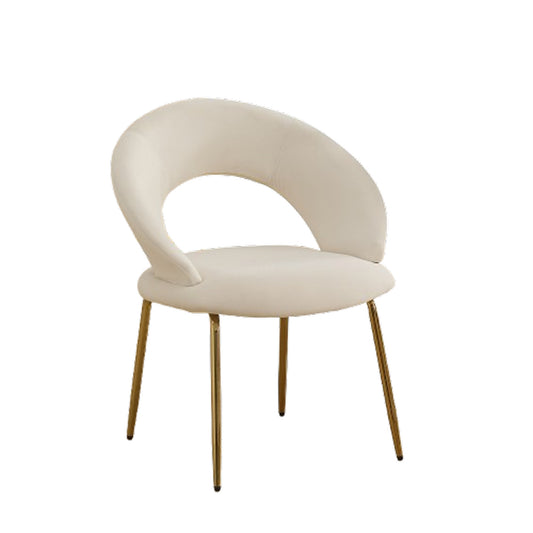 White and Gold Boucle and Metal Curved Back Dining Side Chair