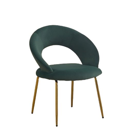 Green and Gold Boucle and Metal Curved Back Dining Side Chair