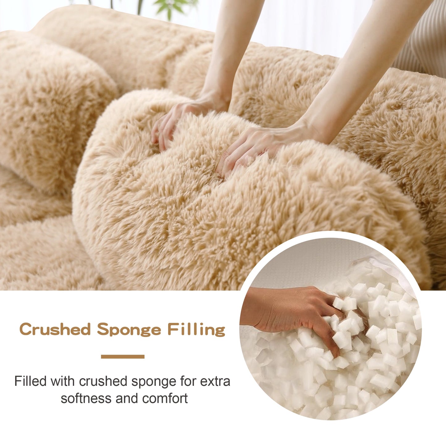L-Shaped Soft And Fluffy Plush Fabric Modular Sectional Sofa