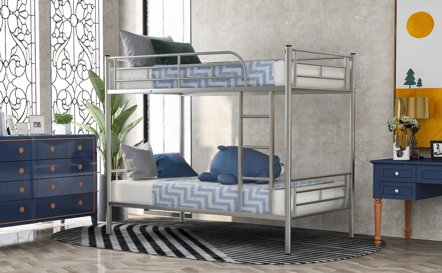 Twin Over Twin Metal Bunk Bed Silver