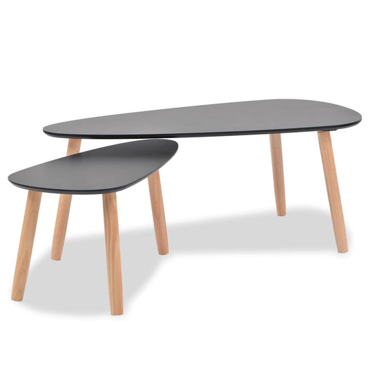 Coffee Table Set of 2 Black Solid pine wood legs, MDF tabletop