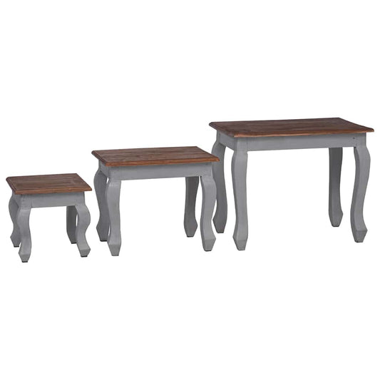 Nesting Table Brown, White Solid Mahogany Wood Small, Medium, Large