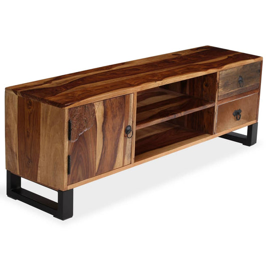 TV Cabinet Natural Wood Solid Acacia Wood, Steel Standard
