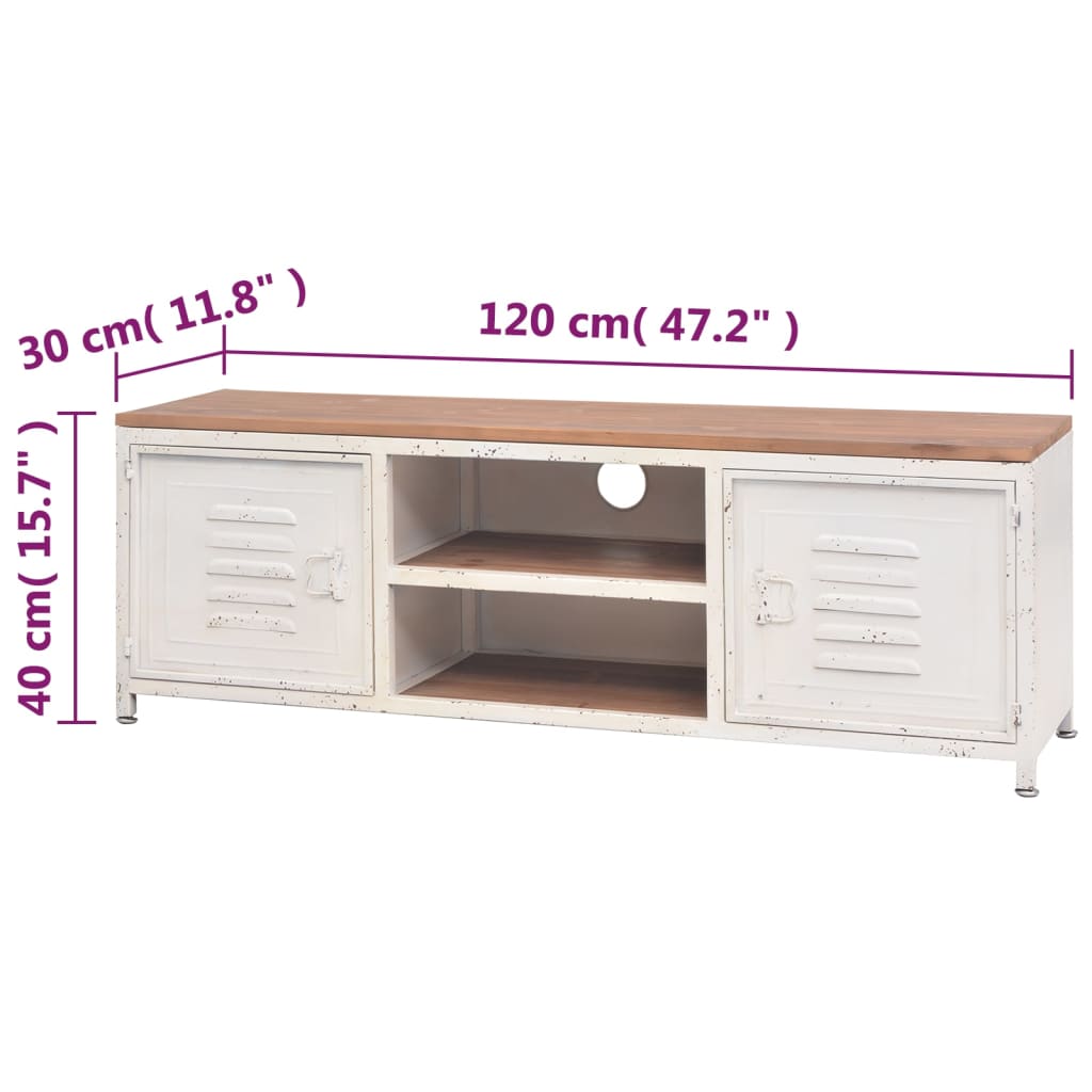 TV Stand White and Brown Galvanized Steel and Solid Fir Wood Small