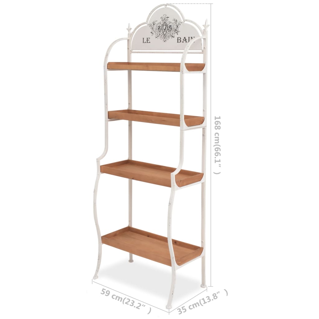 Standing Shelf White and Brown Steel and solid fir wood