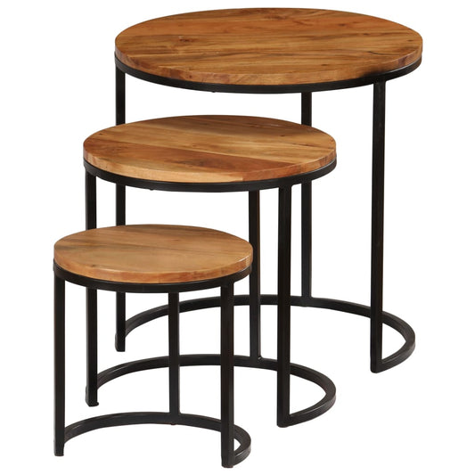 Coffee Table Set of 3 Various wood tones Acacia wood and steel