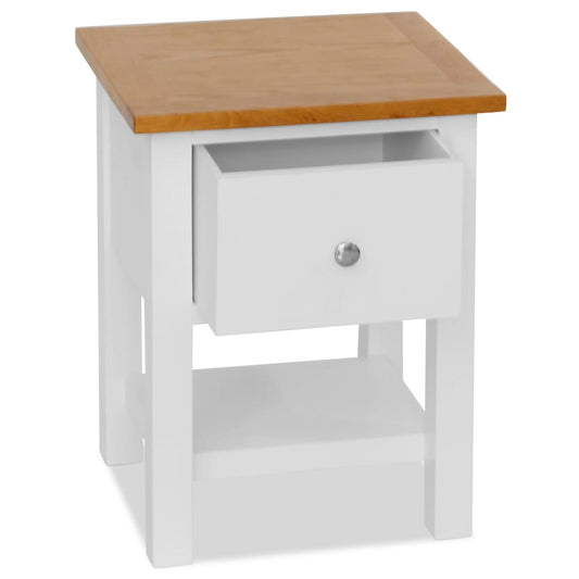 Nightstand White and Brown Solid Oak Wood, Solid Pinewood, MDF