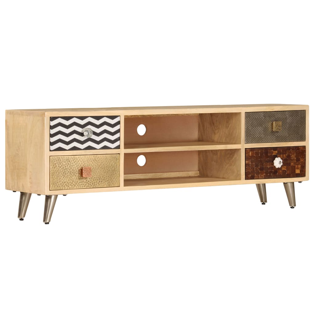 TV Stand Multicolor Solid Mango Wood, Steel
