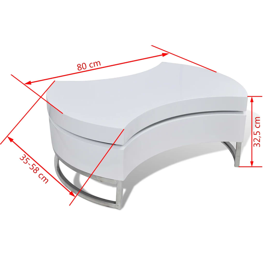 Coffee Table High gloss white MDF, Stainless Steel Compact
