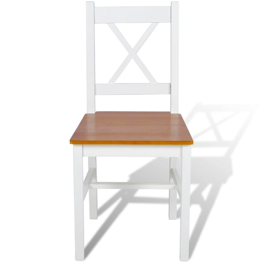 Dining Chair Set of 2 White and Natural Wood Pine wood Standard
