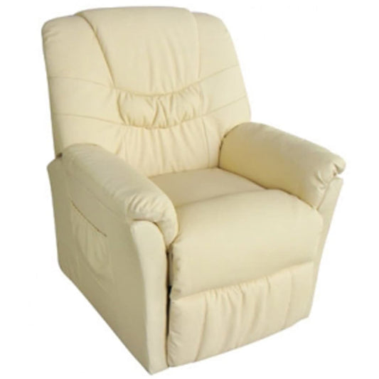 Massage Chair Cream Faux Leather Standard Adjustable Footrests