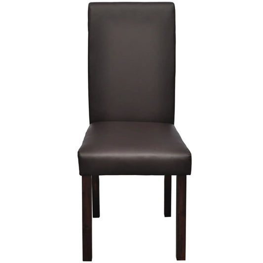 Dining Chair Set of 4 Brown Wooden frame, faux leather upholstery