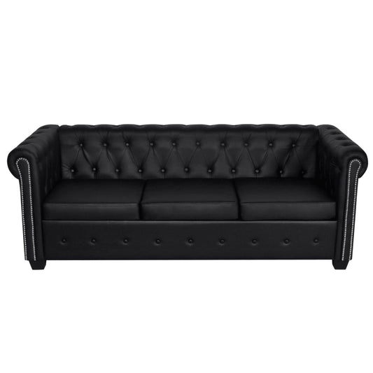 Sofa Black Artificial Leather, Wooden Frame, MDF, Plywood 3-Seater