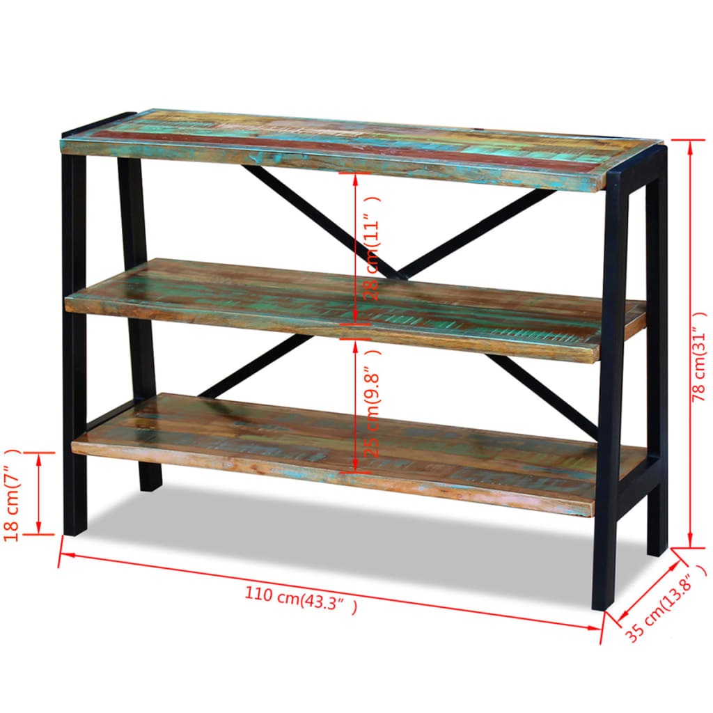 Side Table Multicolor Reclaimed wood and steel Small
