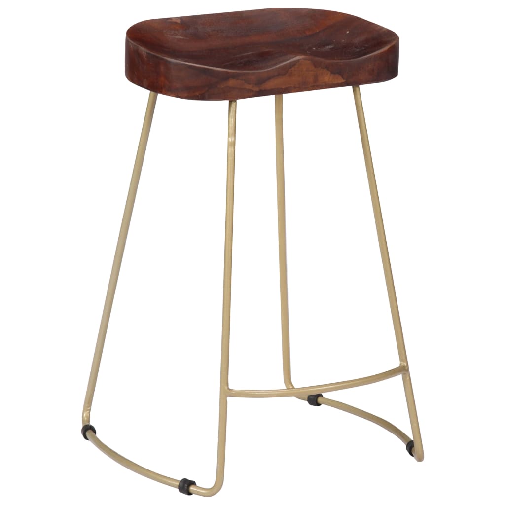 Bar Chair Set of 2 Walnut brown and brass