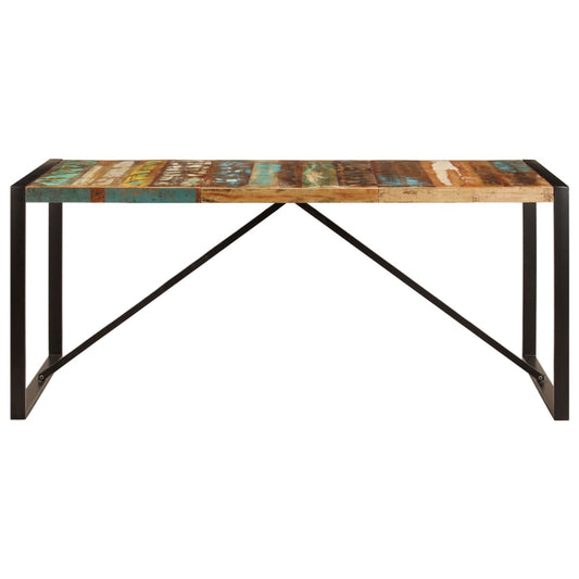 Dining Table Multicolor Solid Reclaimed Wood and Powder-Coated Steel