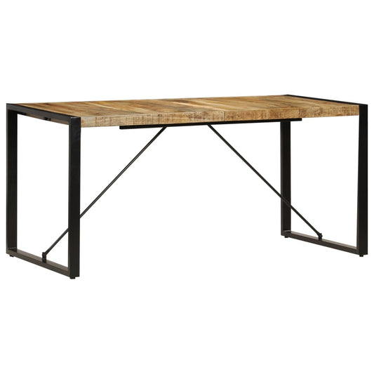 Dining Table Brown and Black Solid Mango Wood and Powder-Coated Steel