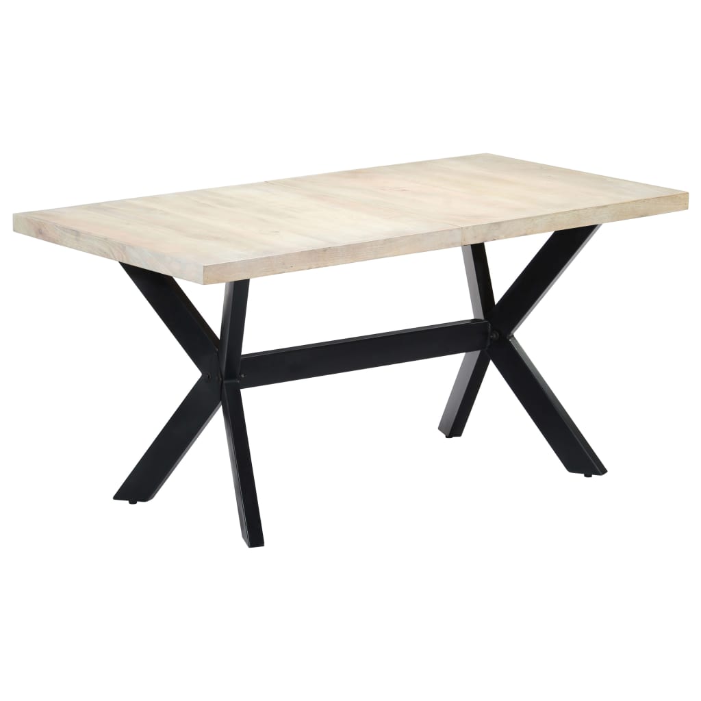 Dining Table White and black Solid mango wood and powder-coated steel