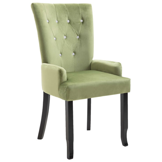 Dining Chair Light Green Polyester Velvet, Solid Oak Wood