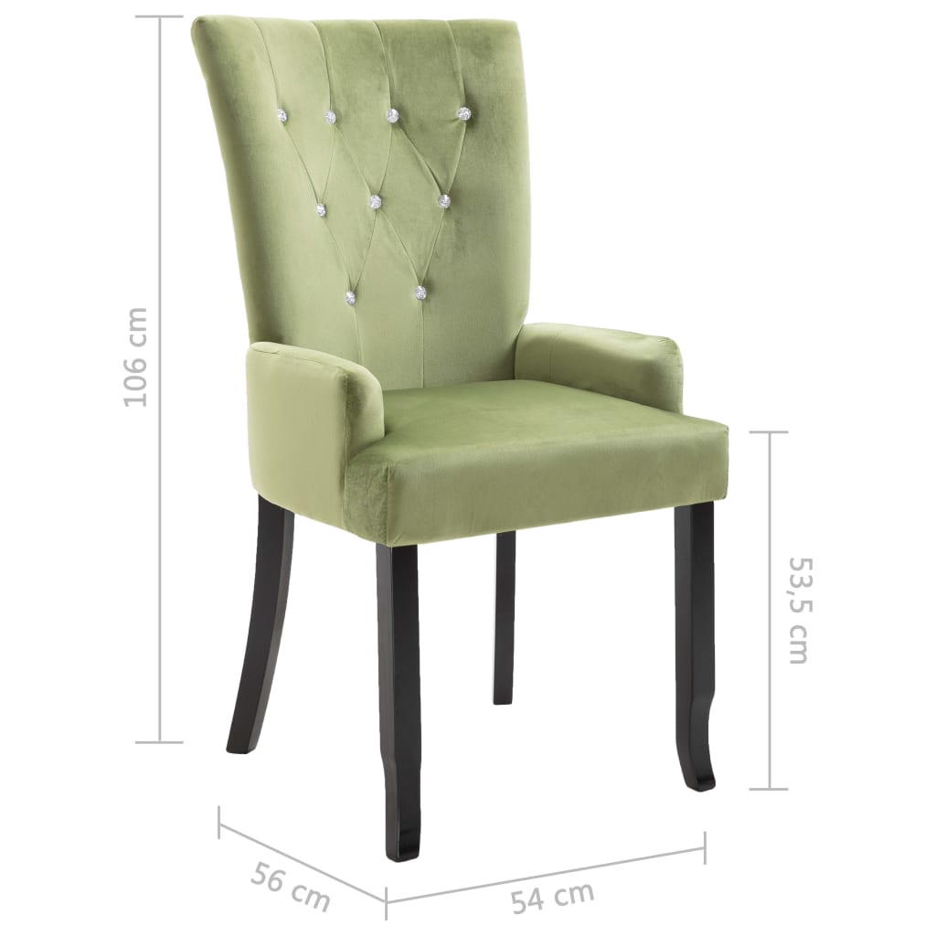 Dining Chair Light Green Polyester Velvet, Solid Oak Wood