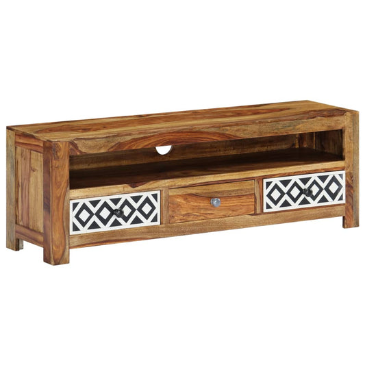 TV Cabinet Natural and White Solid Acacia Wood 47.2 in Storage