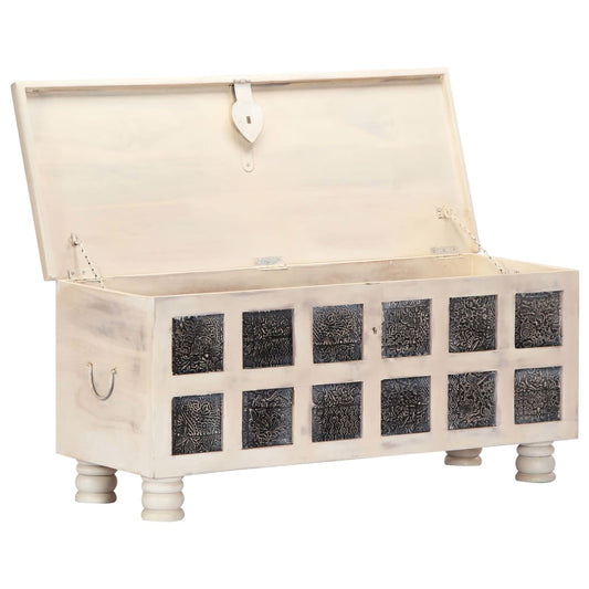 Storage Box White Solid Acacia Wood 43.3 in Storage Box