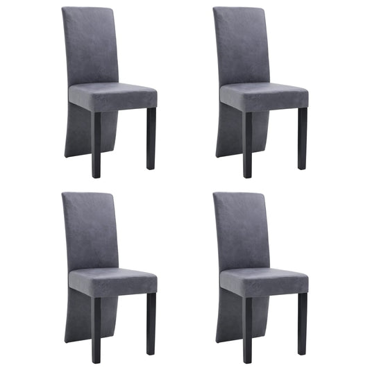 Dining Chair Set of 4 Grey Faux suede and wood Standard Modern