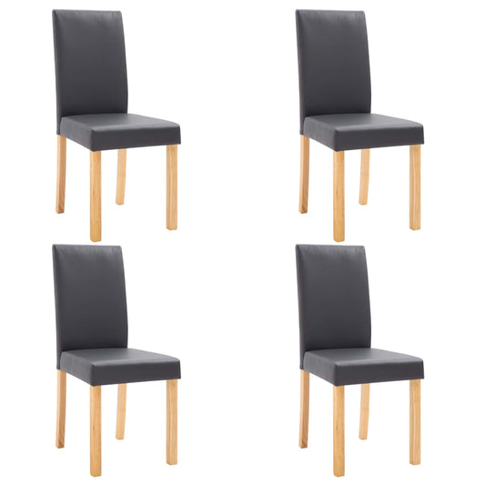 Dining Chair Set of 4 Gray Faux leather and Wood Standard
