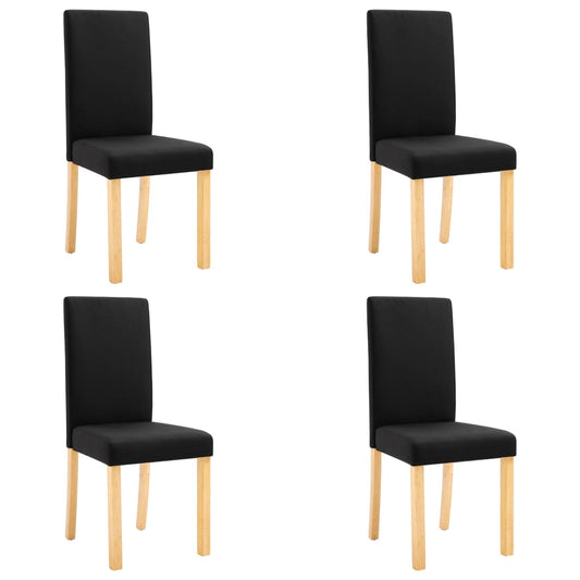 Dining Chair Set of 4 Black Fabric and Rubber Wood Standard