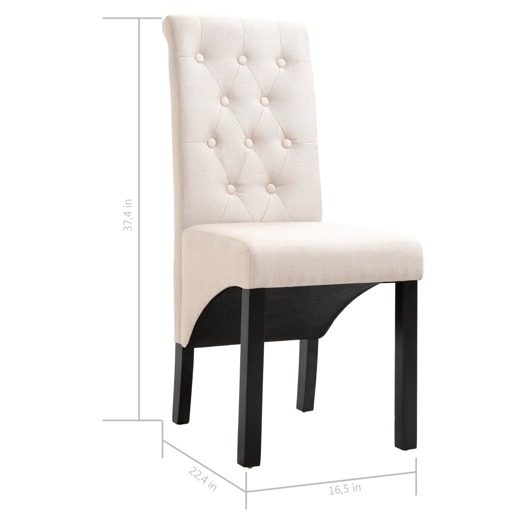 Dining Chair Set of 2 Cream Fabric and rubber wood Standard