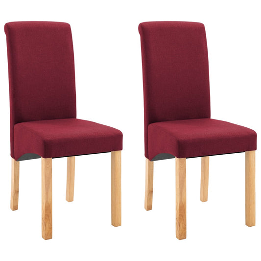 Dining Chair Set of 2 Red Fabric and Wood Standard Ergonomic