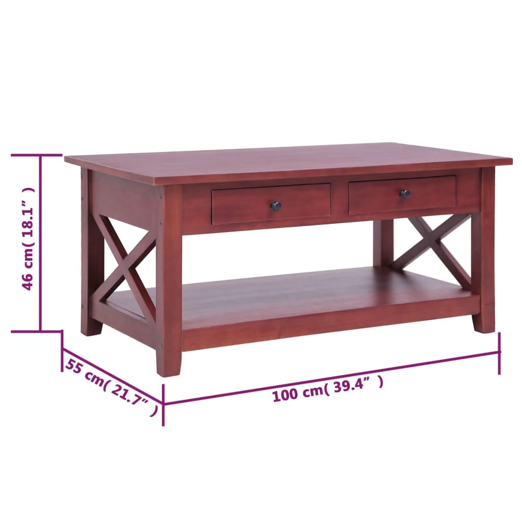 Coffee Table Brown Solid Mahogany Medium Rectangular