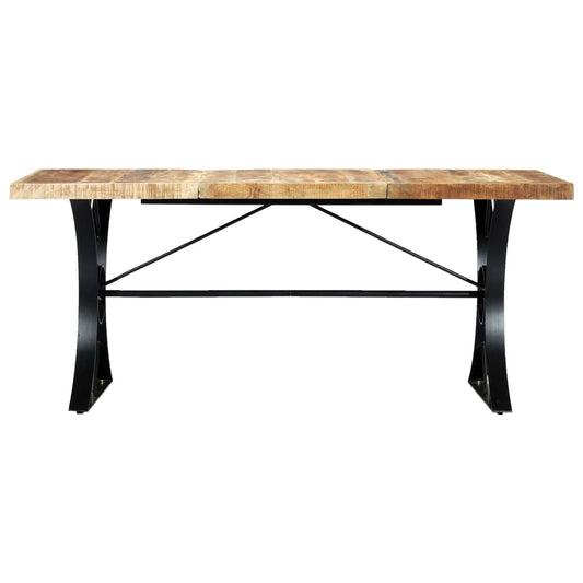Dining Table Brown, Black Solid Mango Wood, Steel 70.9 x 35.4 in