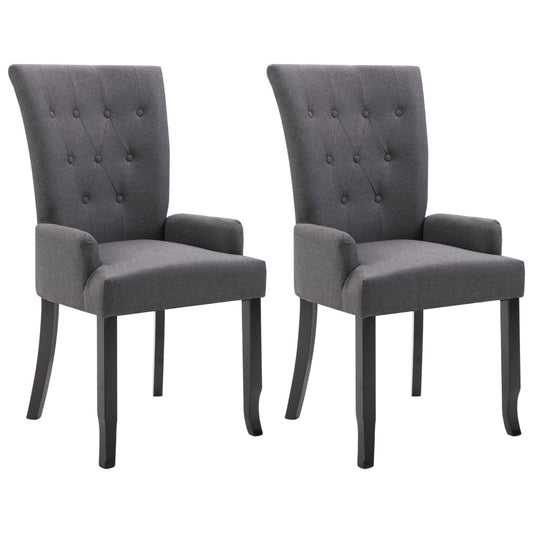 Dining Chair Set of 2 Dark Grey Polyester, Oak Wood Standard