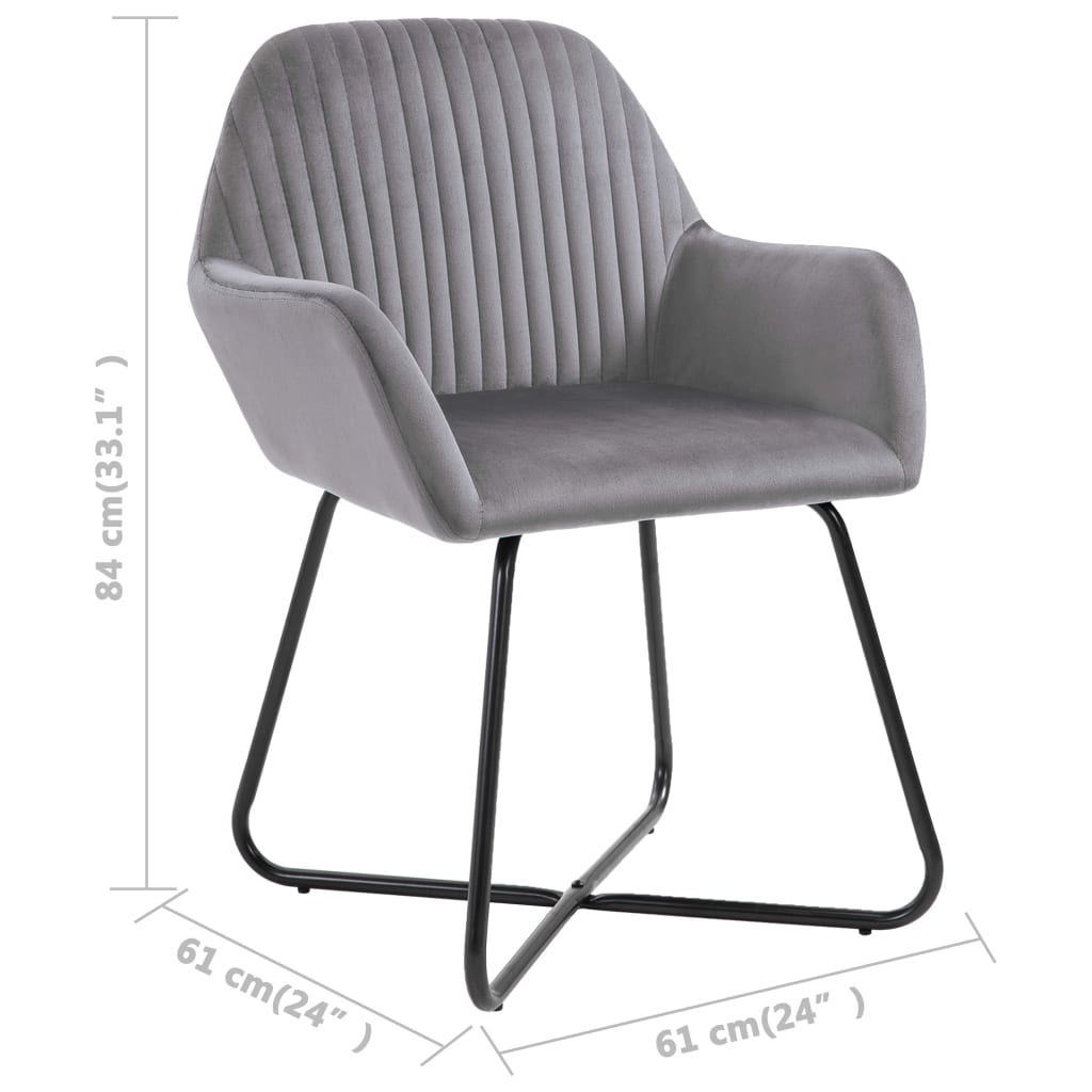 Dining Chair Set of 6 Grey Velvet and Powder-Coated Steel