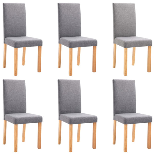 Dining Chair Set of 6 Light Grey Fabric and Rubber wood