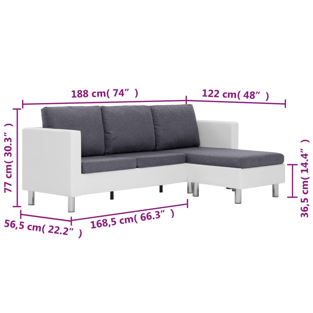 Sofa White Faux Leather, Polyester, Wooden Slats, Chrome-Plated Iron