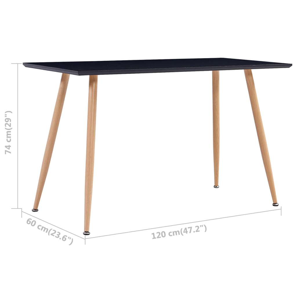 Dining Table Black and Oak MDF and Steel