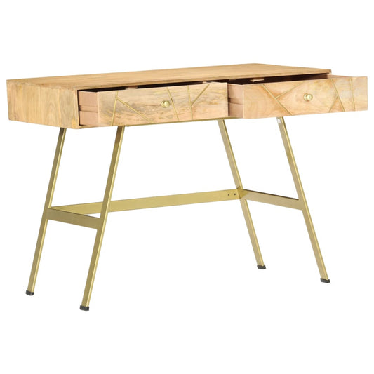 Writing Desk Natural with Brass Solid Mango Wood and Steel