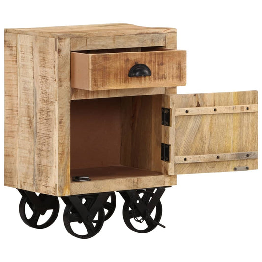 Bedside Cabinet Natural and Black Solid Mango Wood Bedside Cabinet