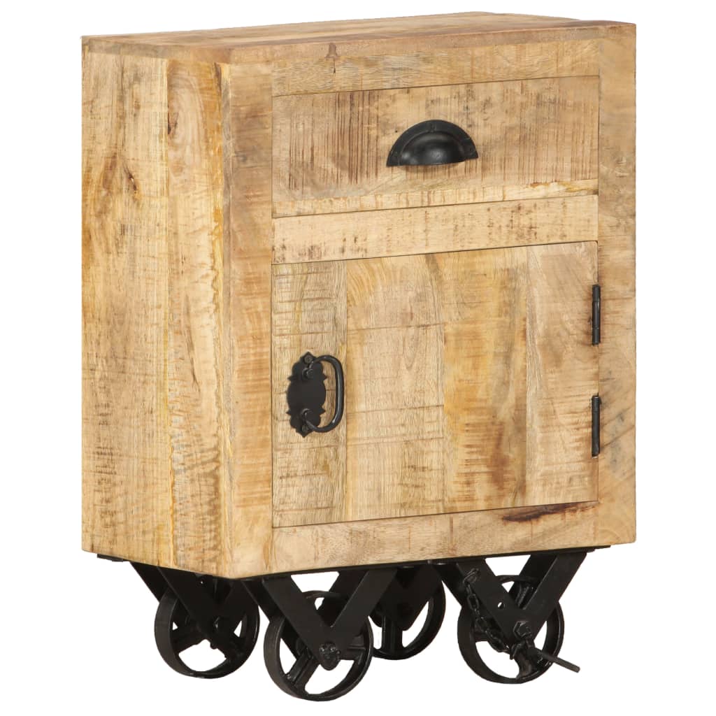 Bedside Cabinet Natural and Black Solid Mango Wood Bedside Cabinet