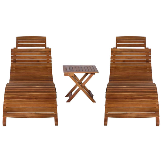 Sunlounger With Table Natural Acacia Solid Acacia Wood Standard