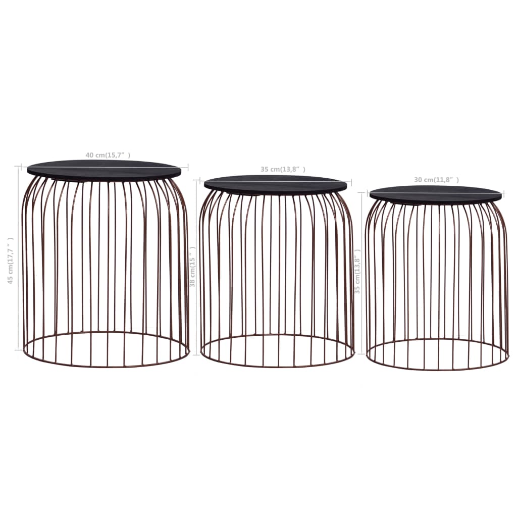 Coffee Table Set of 3 Copper MDF Small Stackable Coffee Table