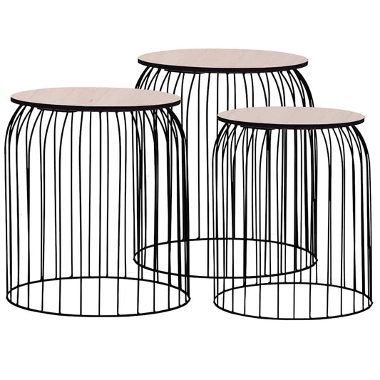 Coffee Table Set of 3 Black Metal, MDF Set of 3 Stackable