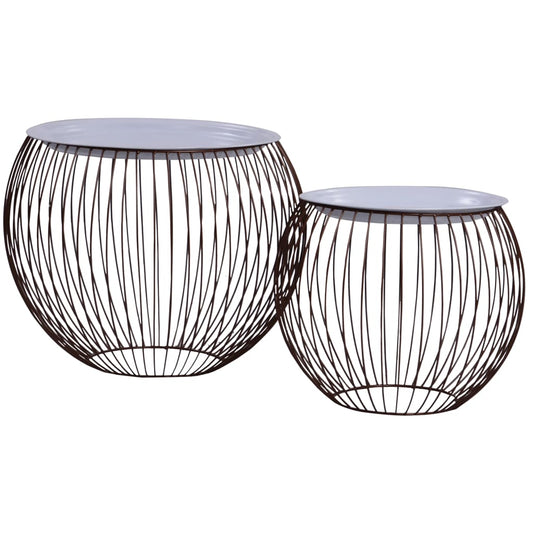 Coffee Table Set of 2 Gold, White Metal, MDF Large, Small